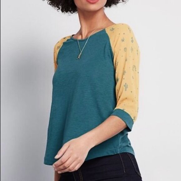 ModCloth Moxie Mastery Desert Cactus Sheer Sleeve Raglan Tee, Sz XL - Picture 1 of 8